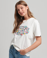 Floral Scripted T-Shirt - Off White - Superdry Singapore