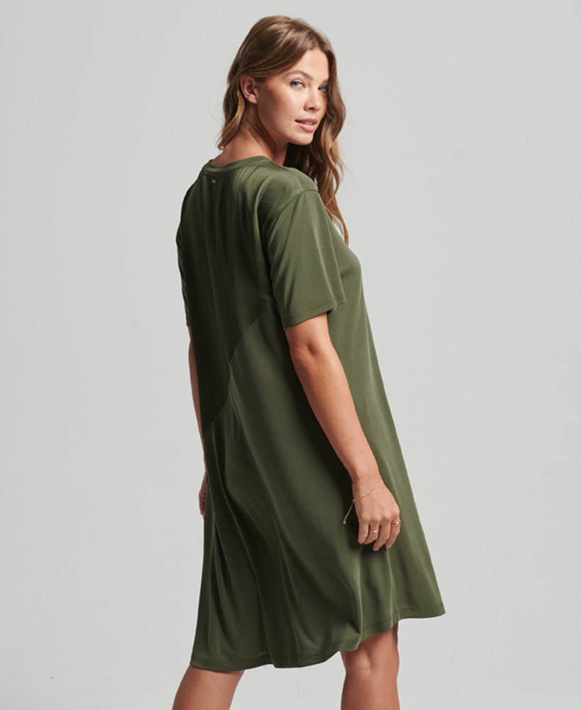 Fabric Mix Dress - Ivy Green - Superdry Singapore