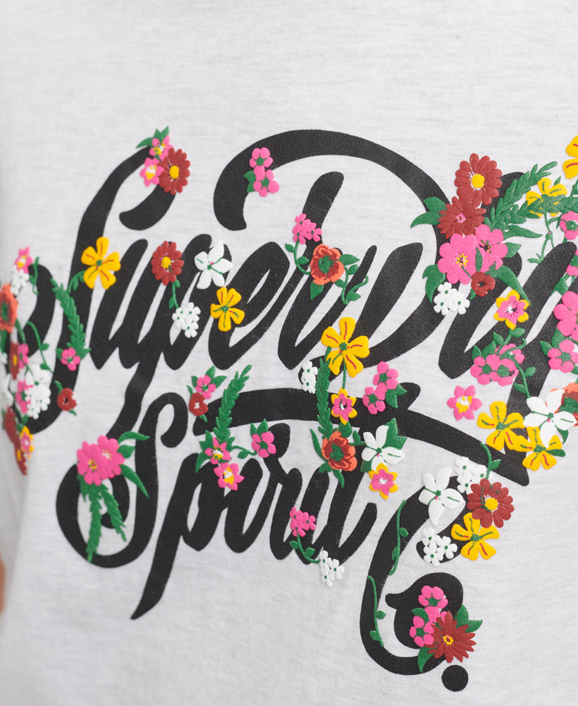 Script Style Floral T-Shirt - Ice Marl - Superdry Singapore