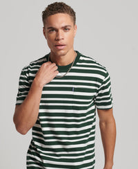Organic Cotton Essential Logo Stripe T-Shirt - Enamel Green/Ecru - Superdry Singapore