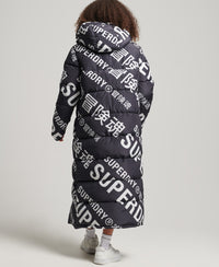 All Over Print Longline Puffer Jacket - Black - Superdry Singapore