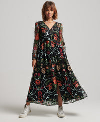 Vintage Woven Maxi Dress - Bella Floral Black - Superdry Singapore