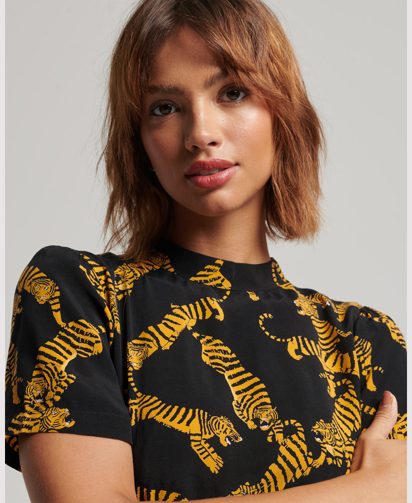 Tiered Short Sleeve Mini Dress - Tiger - Superdry Singapore