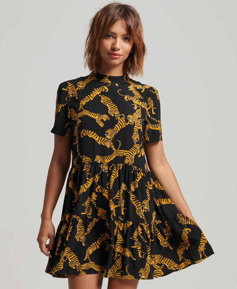 Tiered Short Sleeve Mini Dress - Tiger - Superdry Singapore