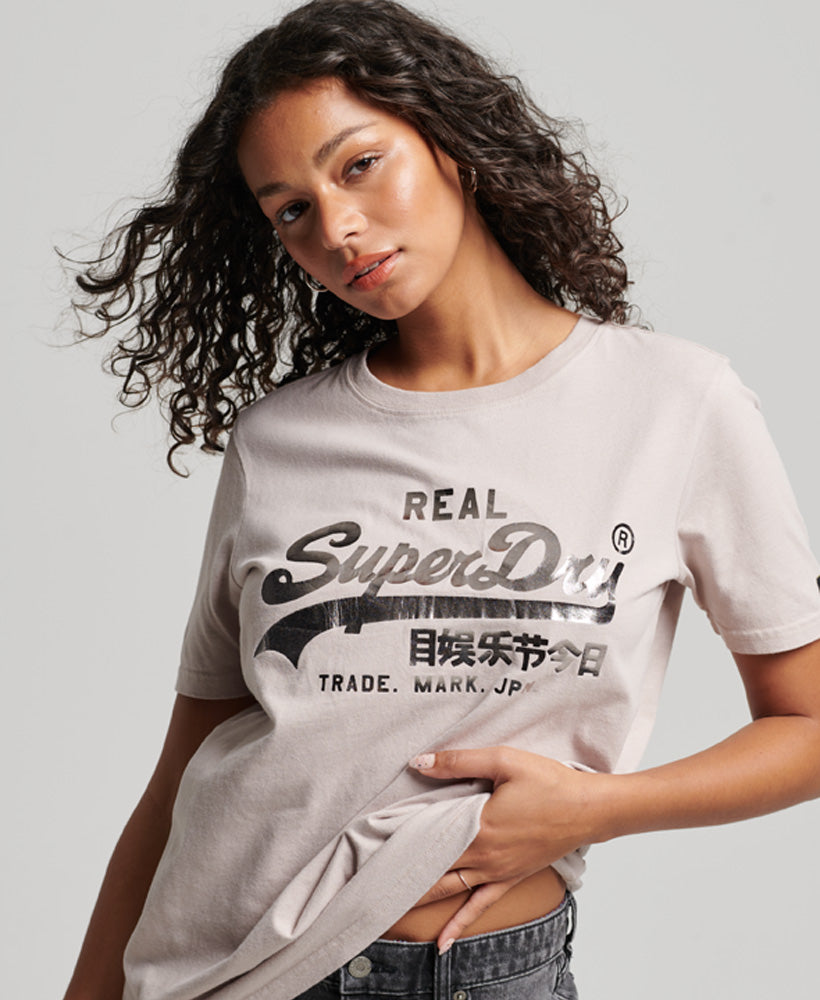 Vintage Logo Embellished T-Shirt - Ashes Of Rose Beige - Superdry Singapore
