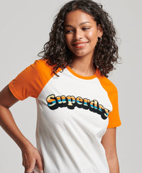 Vintage Cooper Classic Raglan T-Shirt - Orange Peel/New Chalk - Superdry Singapore