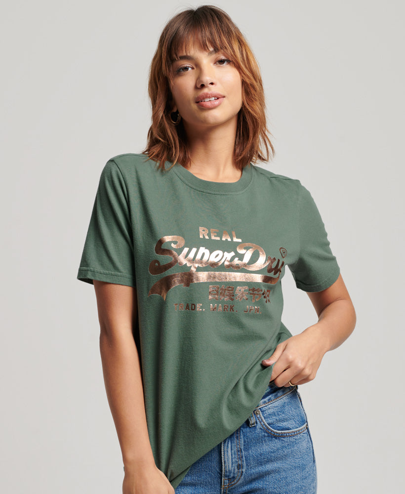 Vintage Logo Embellished T-Shirt - Drius Green - Superdry Singapore