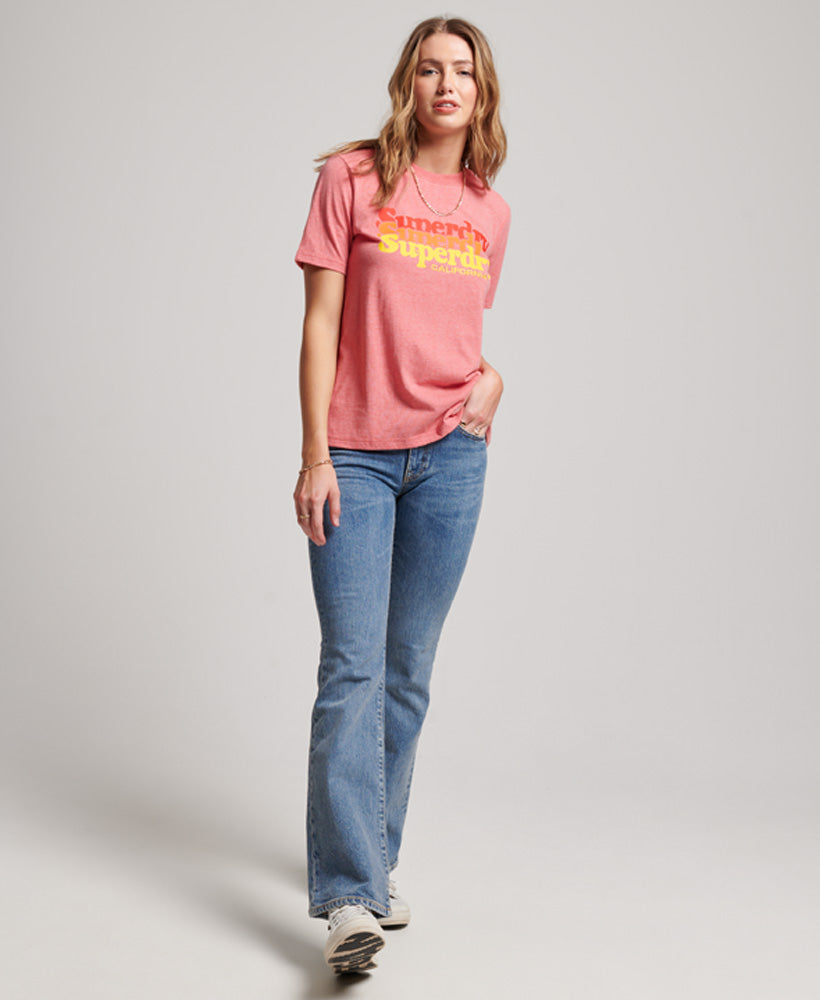 Vintage Scripted Infill T-Shirt - Coral Red Heather - Superdry Singapore