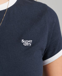 Organic Cotton Ringer Crop T-Shirt - Eclipse Navy/Optic White - Superdry Singapore