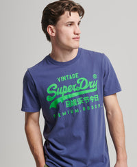 Vintage Logo Neon T-Shirt - Frontier Blue - Superdry Singapore