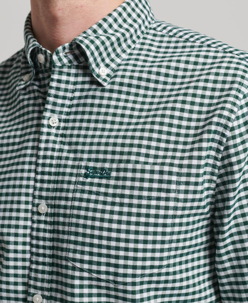 Organic Cotton Long Sleeve Oxford Shirt - Emerald Green Gingham - Superdry Singapore