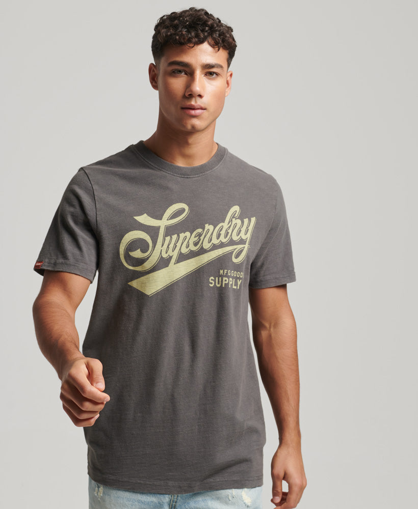 Vintage Script Workwear T-Shirt - Charcoal - Superdry Singapore