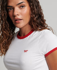 Organic Cotton Ringer Crop T-Shirt - Optic White/Varsity Red - Superdry Singapore