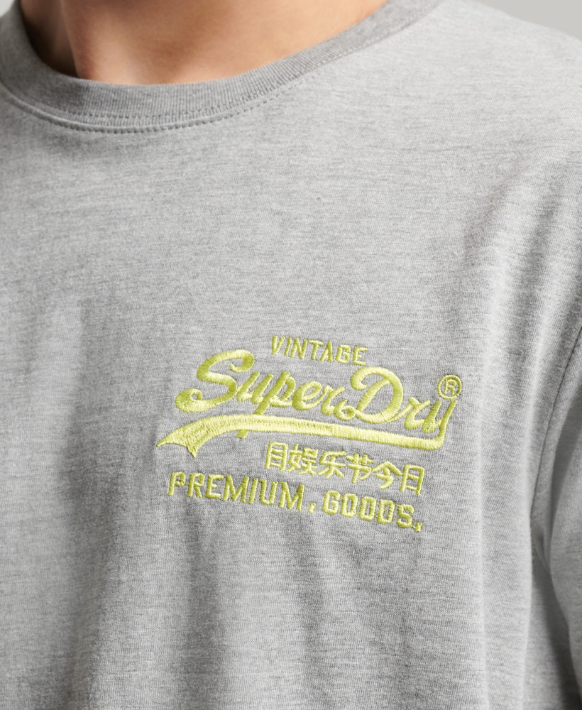 Vintage Logo Neon T-Shirt - Grey Marl - Superdry Singapore