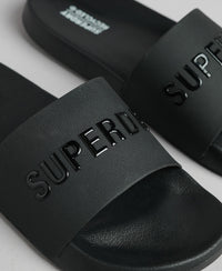 Men CODE Logo Pool Sliders - Black/Black - Superdry Singapore