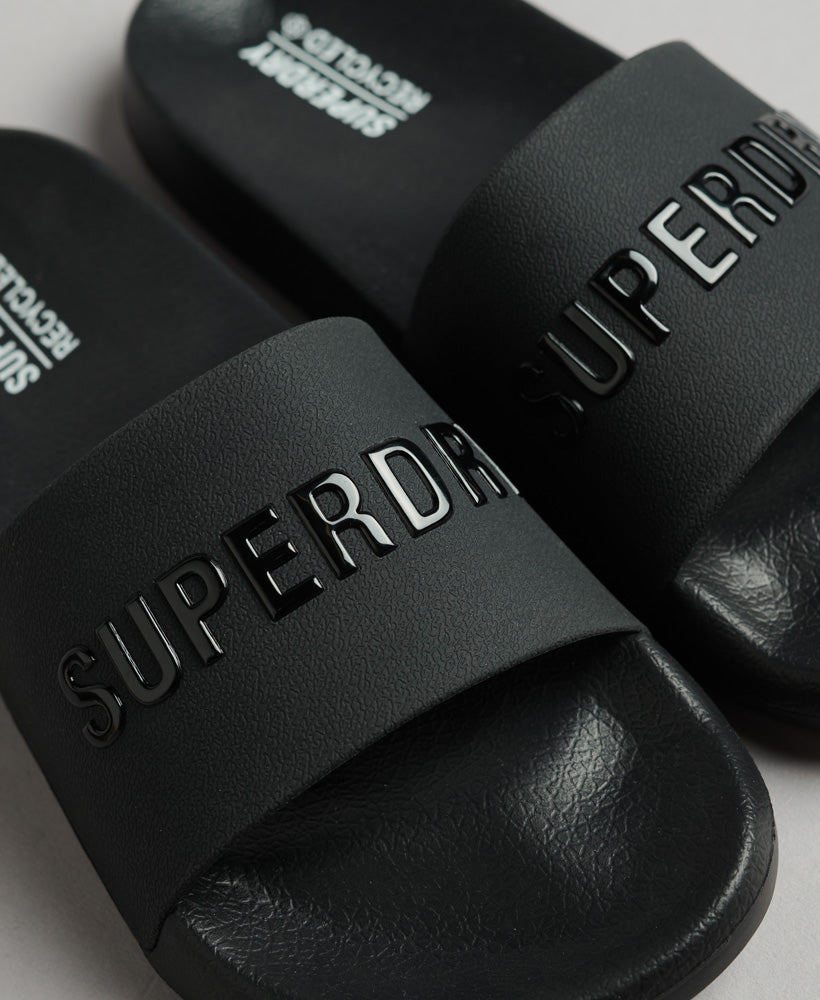 Women CODE Logo Pool Sliders - Black/Black - Superdry Singapore