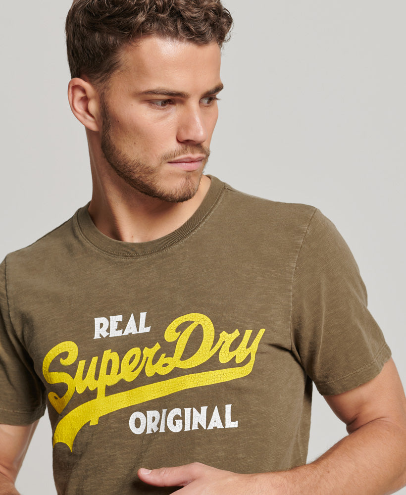 Vintage Logo Real Original Overdyed T-Shirt - Dark Olive Slub - Superdry Singapore