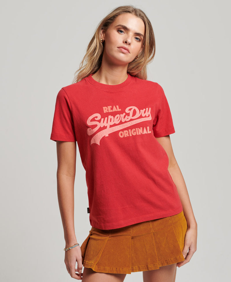 Women's Organic Cotton Vintage Baseball T-Shirt in Papaya Red