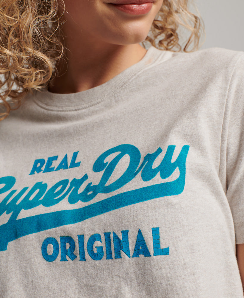 Organic Cotton Vintage Logo Scripted Coll T-Shirt - Oatmeal Marl - Superdry Singapore
