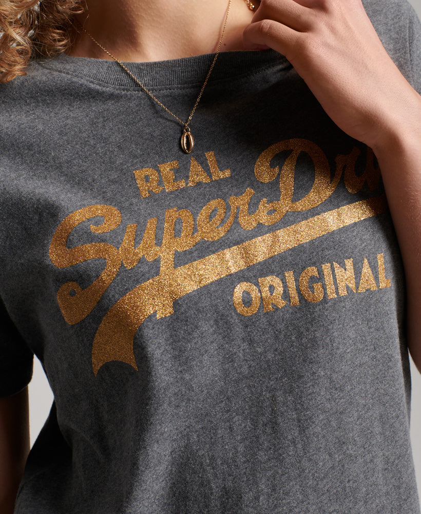 Organic Cotton Vintage Logo Scripted Coll T-Shirt - Rich Charcoal Marl - Superdry Singapore