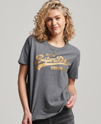 Organic Cotton Vintage Rich - Logo Superdry Scripted T-Shirt - Marl Coll Charcoal Tops Superdry - Women – Singapore