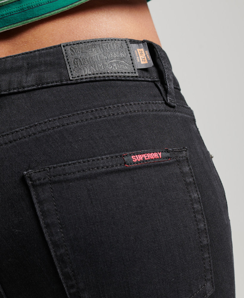 Organic Cotton High Rise Skinny Denim Jeans - Black Rinse - Superdry Singapore