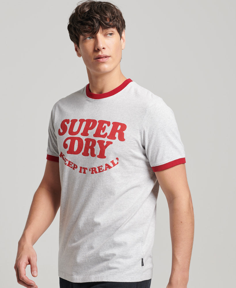 Organic Cotton Vintage Cooper Class Ringer T-Shirt - Glacier Grey Marl/Red - Superdry Singapore