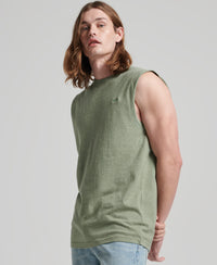 Organic Cotton Vintage Logo Embroidered Tank Top - Thyme Green Marl - Superdry Singapore