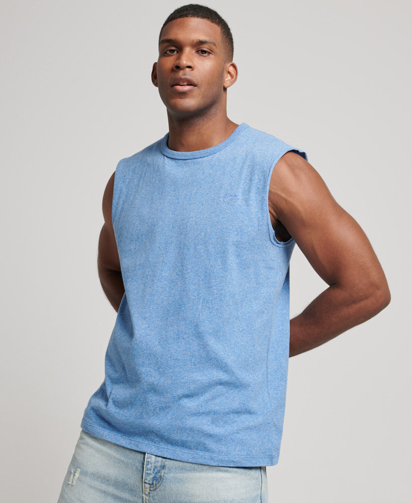 Organic Cotton Vintage Logo Embroidered Tank Top - Bright Blue Grit - Superdry Singapore