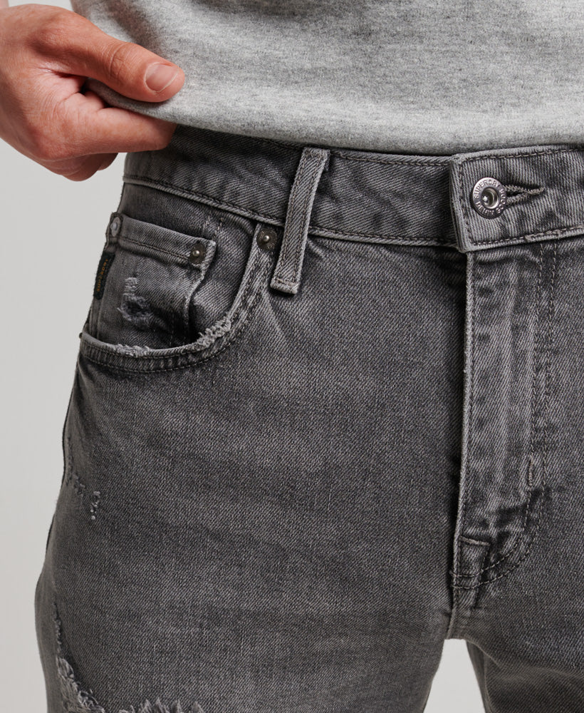 Organic Cotton Slim Jeans - Clinton Grey Repair - Superdry Singapore