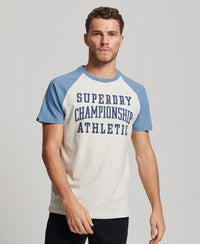 Organic Cotton Vintage Gym Athletic Raglan T-Shirt - Thrift Blue Marl/Oatmeal Marl - Superdry Singapore