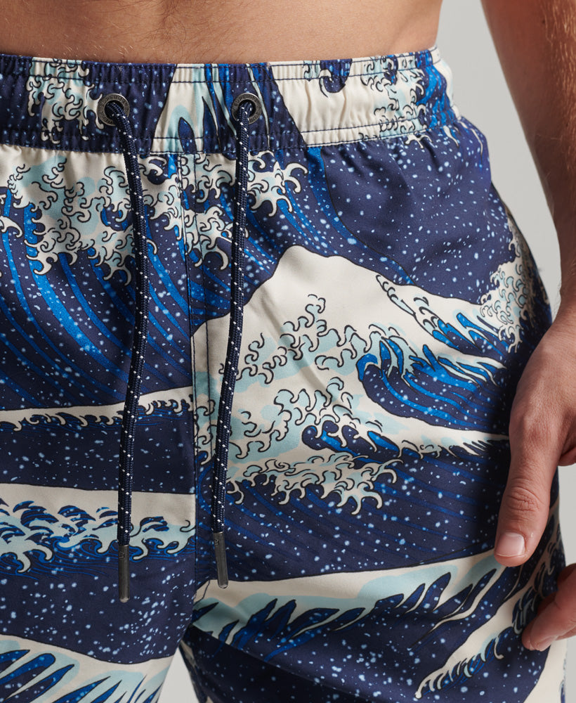 Hawaiian Swim Shorts - Great Wave Blue Print - Superdry Singapore