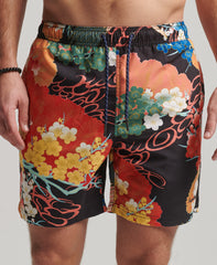 Hawaiian Swim Shorts - Momotose Red Mix Print