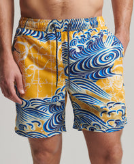 Hawaiian Swim Shorts - Nimi Kam Blue Yellow Print