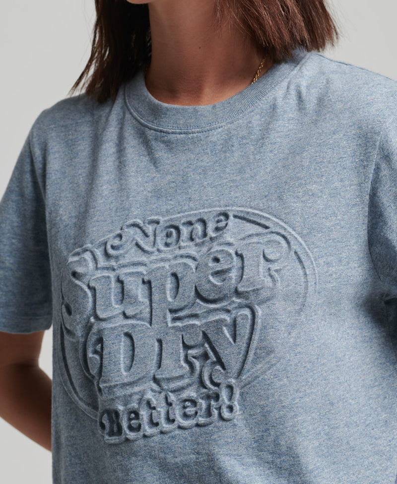 Organic Cotton Tops Women Superdry - Grit Creek - – Cooper Singapore T-Shirt Vintage Grindle - Embossed Blue Superdry