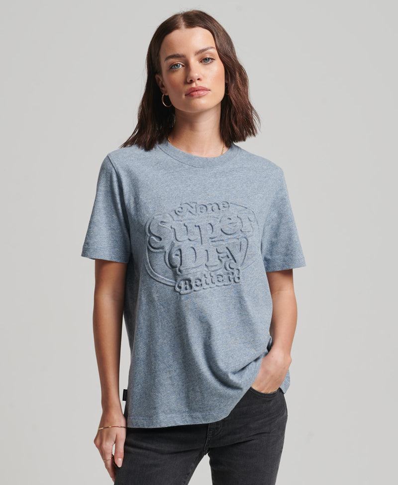 Blue Superdry Embossed Grindle T-Shirt Tops – Vintage - Creek Cotton Superdry - Cooper - Singapore Grit Organic Women