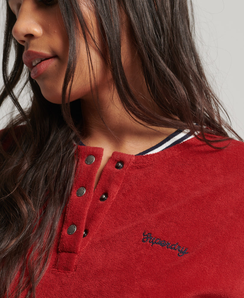 Vintage Towelling Polo Top - Varsity Red - Superdry Singapore