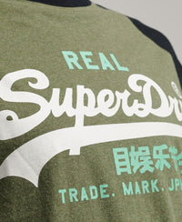 Organic Cotton Vintage Logo Raglan T-Shirt - Thrift Olive Marl/Black - Superdry Singapore
