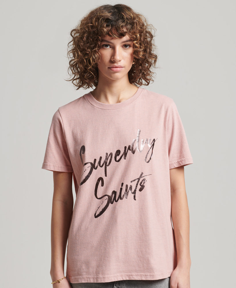 Vintage Embellished T-Shirt - Blush Pink Marl - Superdry Singapore