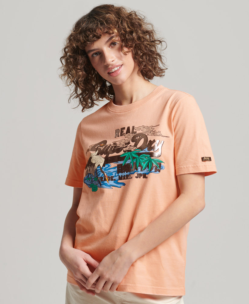 Japanese Vintage Logo Graphic T-Shirt - Chalky Coral - Superdry Singapore