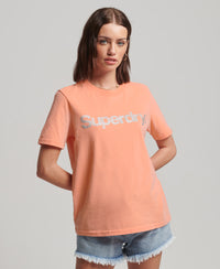 Metallic Core Logo T-Shirt - Papaya Punch Pink - Superdry Singapore