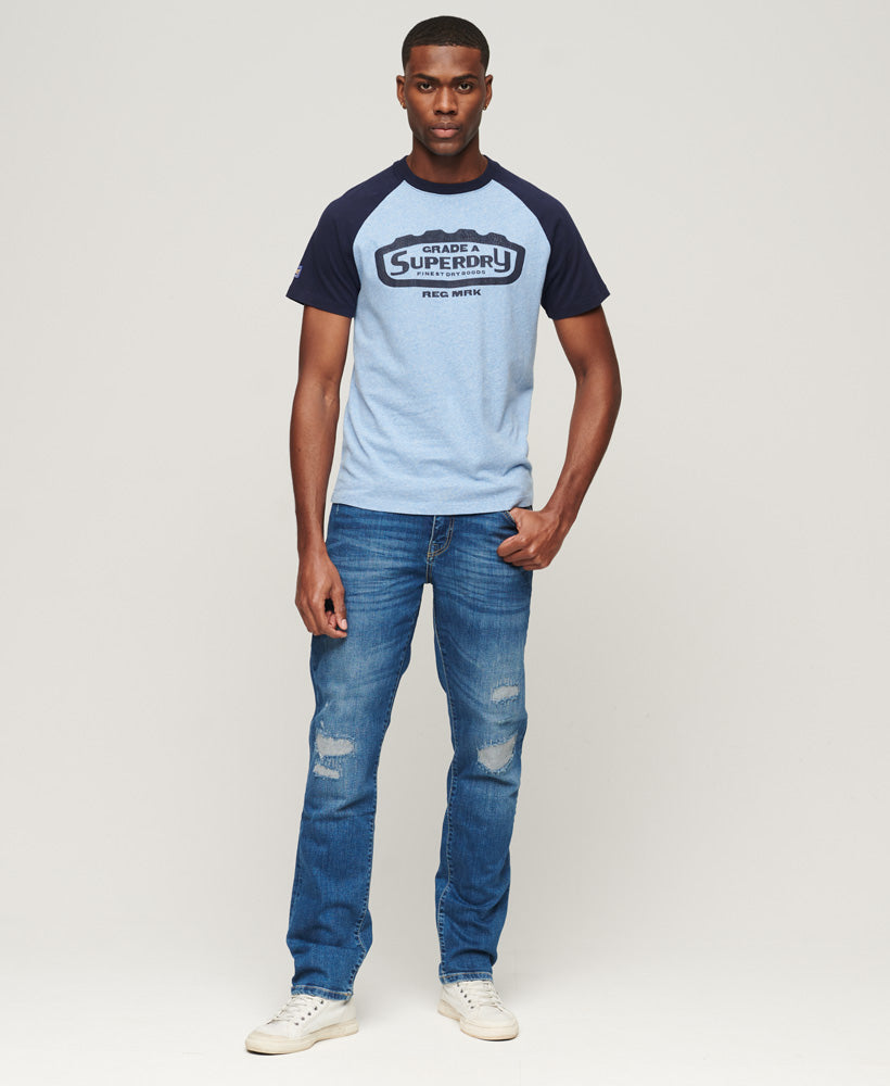Organic Cotton Raglan T-Shirt - Halifax Blue Grit/Navy - Superdry Singapore