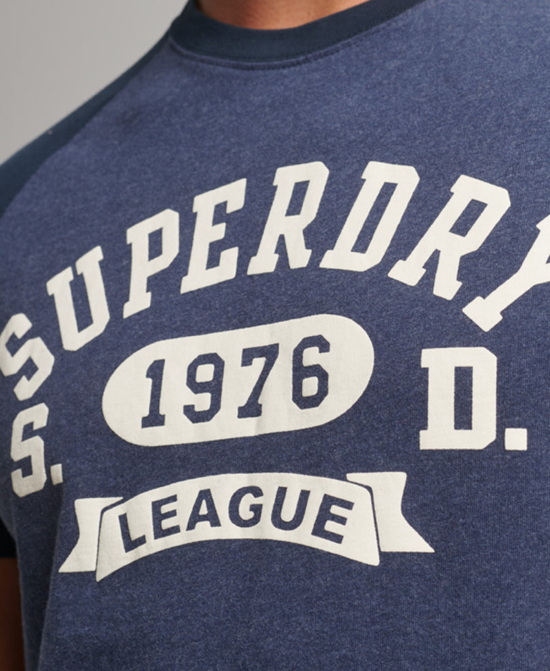 Organic Cotton Vintage Gym Athletic Raglan T-Shirt - Eclipse Navy/Lauren Navy  Marl - Superdry - Men Tops – Superdry Singapore