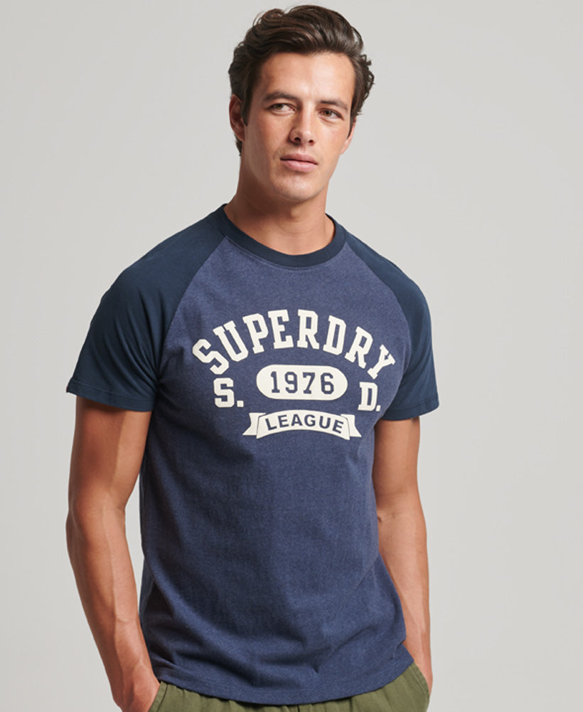 Organic Cotton Vintage Gym Athletic Raglan T-Shirt - Eclipse Navy/Lauren Navy  Marl - Superdry - Men Tops – Superdry Singapore