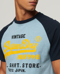 Organic Cotton Vintage Logo Raglan T-Shirt - Stone Blue Marl/Eclipse Navy - Superdry Singapore