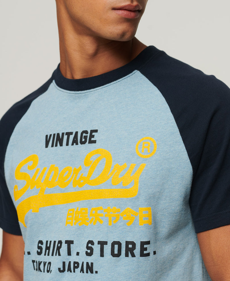 – - Superdry - Blue Singapore Logo Stone Marl/Eclipse Superdry Navy - Cotton T-Shirt Vintage Tops Raglan Organic Men