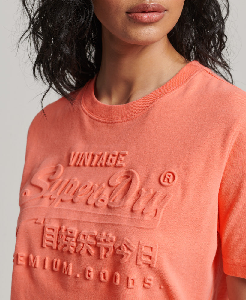 Embossed Vintage Logo T-Shirt - Fusion Coral - Superdry Singapore