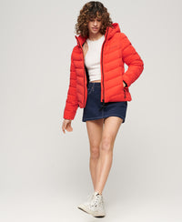 Hooded Microfibre Padded Jacket - Sunset Red - Superdry Singapore