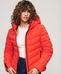 Hooded Microfibre Padded Jacket - Sunset Red