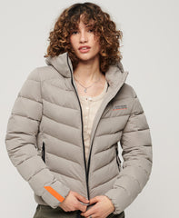 Hooded Microfibre Padded Jacket - Winter Stone Grey
